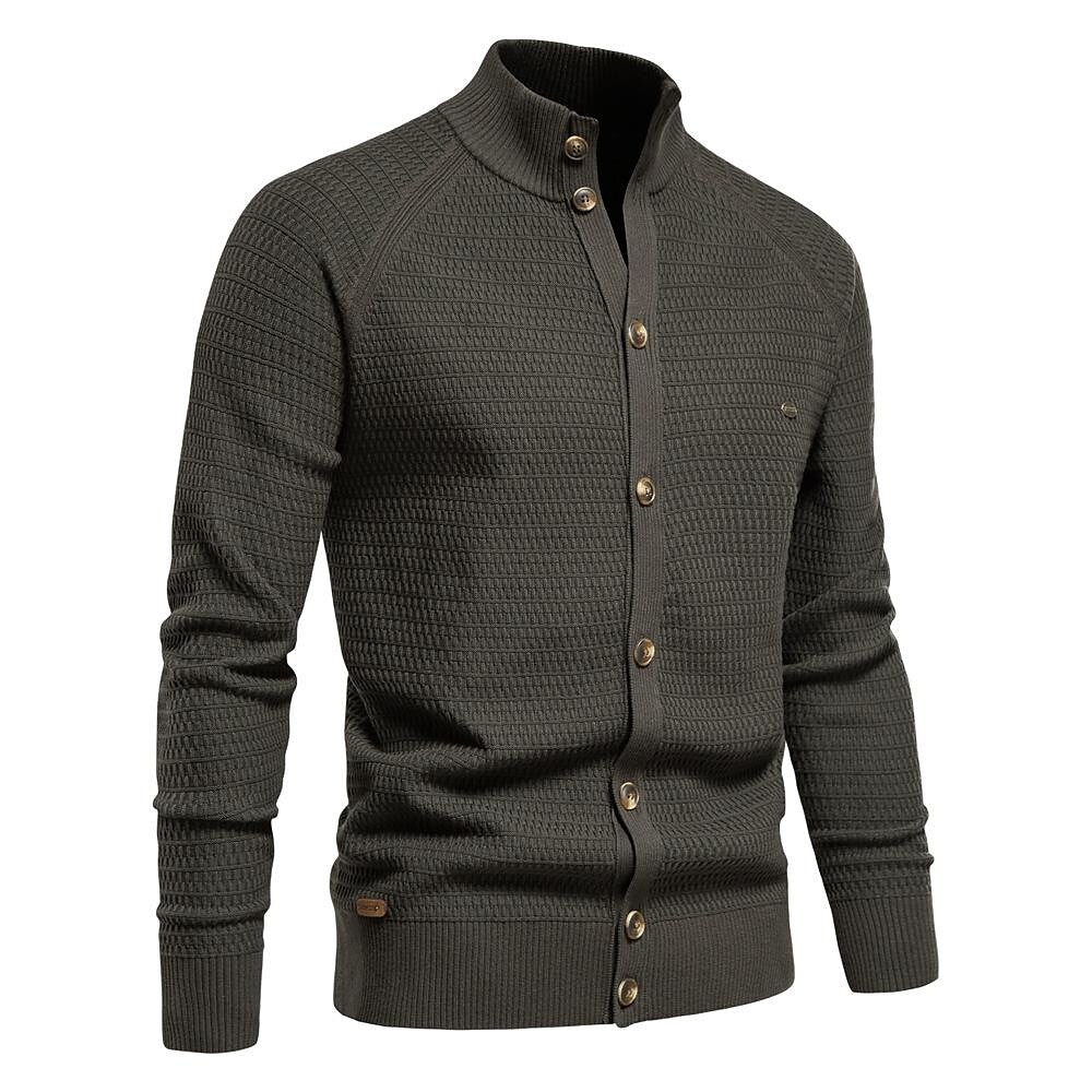 Men's Texture Pattern Stand Collar Knitted Cardigan