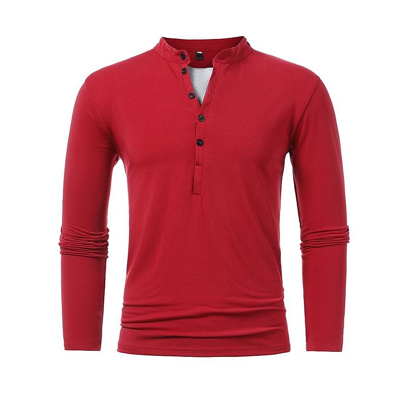 Men's Henley Jersey Patchwork Long Sleeve T-Shirt