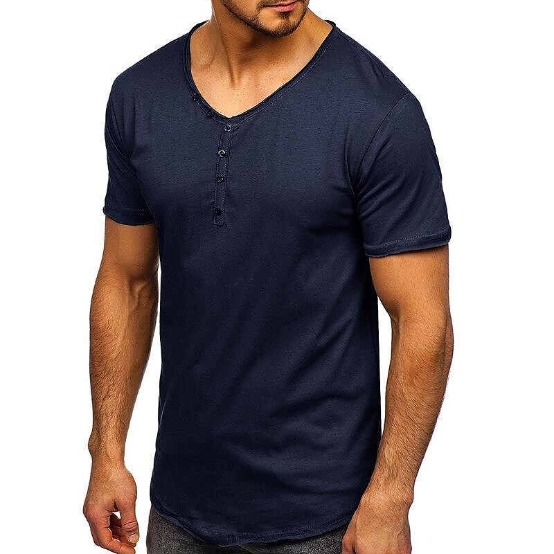 Men's Solid Color Henley Collar Short Sleeve T-Shirt