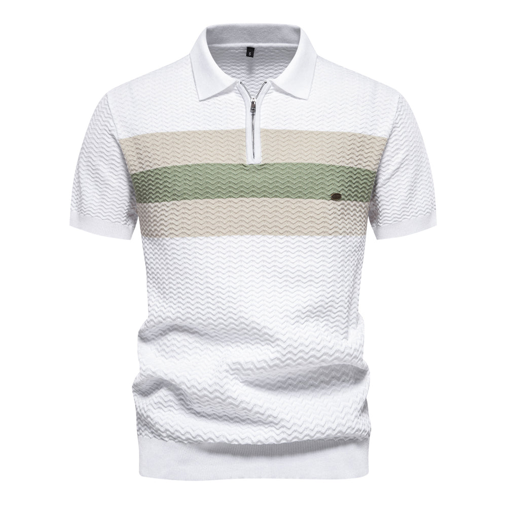 Men's Casual Striped Lapel Short Sleeve Golf Shirt