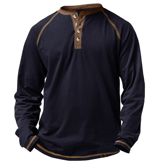 Men's Casual Long Sleeve Plain Henley Shirt