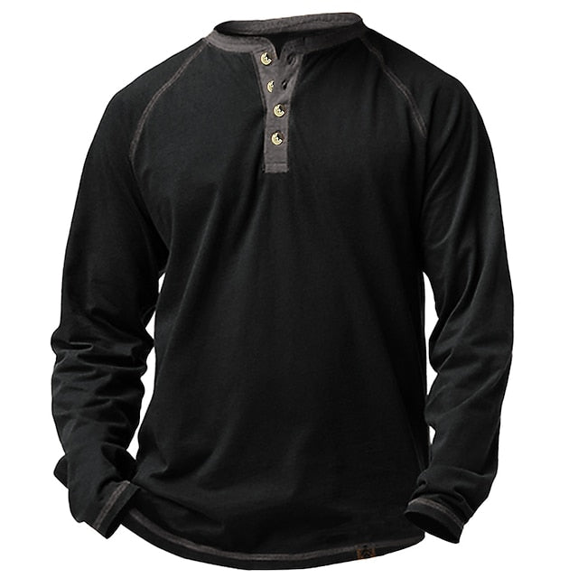 Men's Casual Long Sleeve Plain Henley Shirt