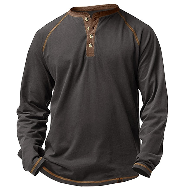 Men's Casual Long Sleeve Plain Henley Shirt