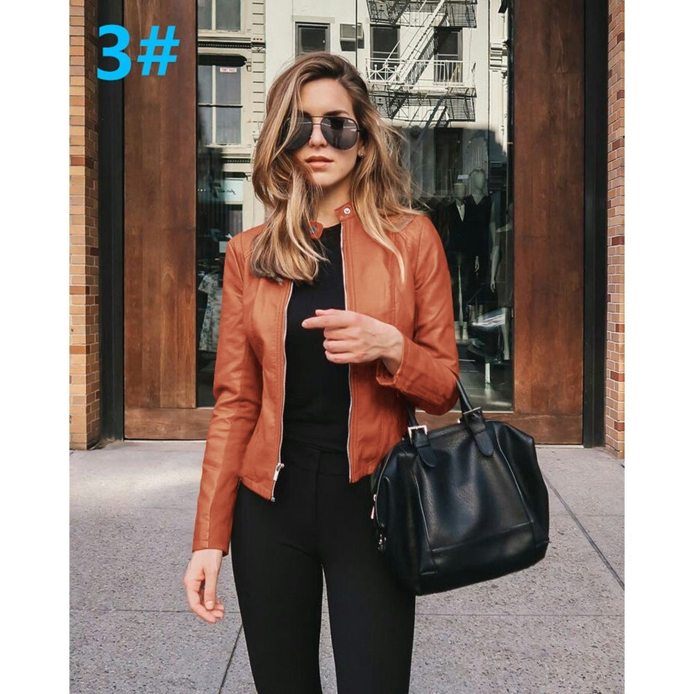 Women's Fashion Faux Leather Blazer Short Jacket