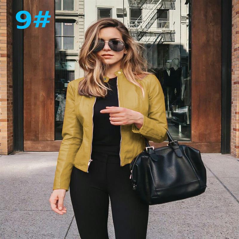 Women's Fashion Faux Leather Blazer Short Jacket