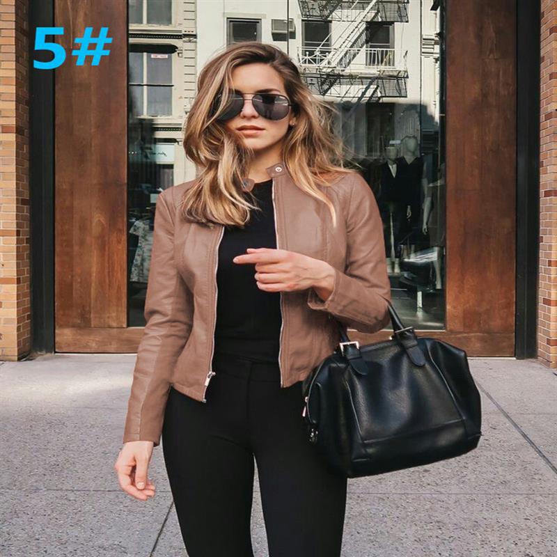 Women's Fashion Faux Leather Blazer Short Jacket