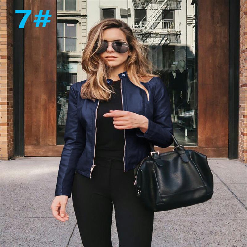 Women's Fashion Faux Leather Blazer Short Jacket
