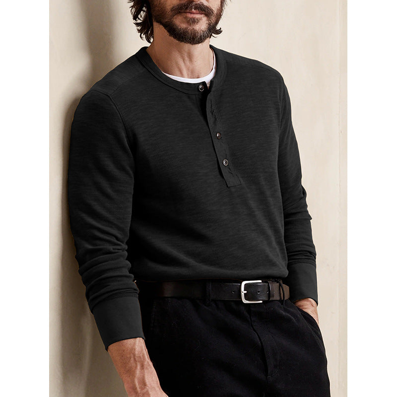 Men's Slim Fit Long Sleeve Crew Neck Henley T-Shirt