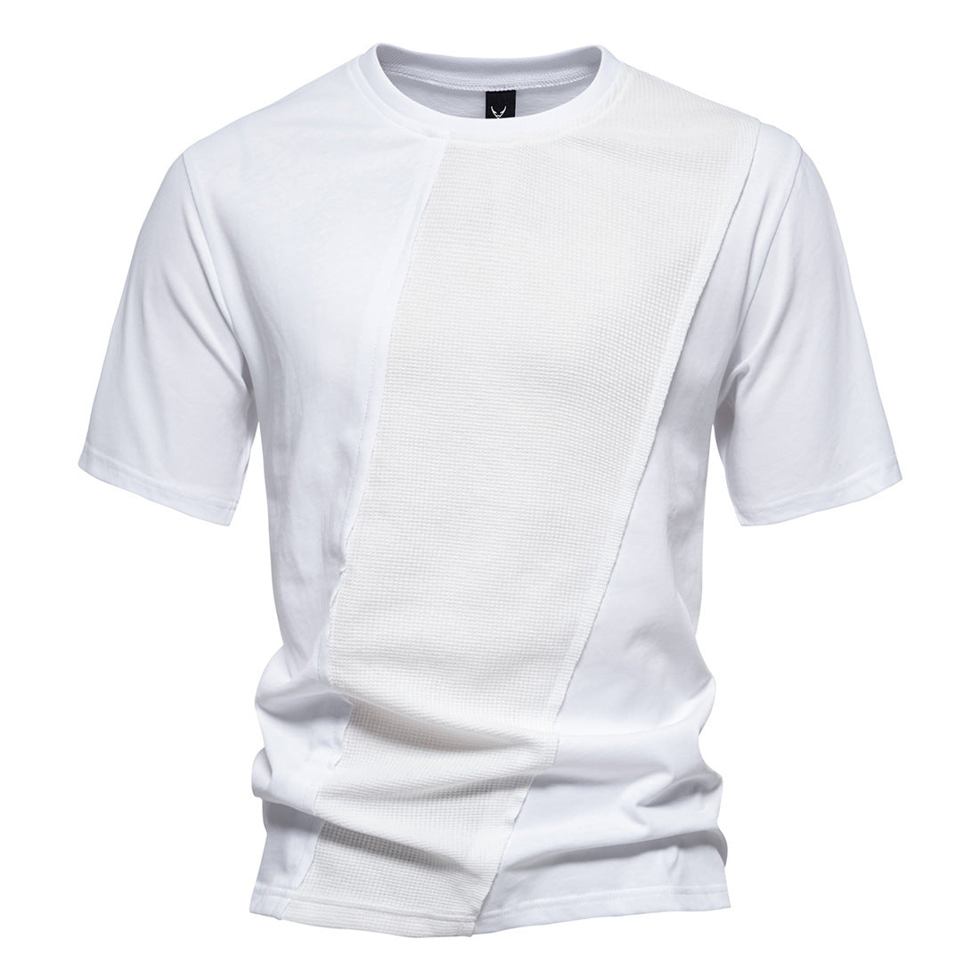Men's Cotton Waffle Patchwork Round Neck Short Sleeve T-Shirt