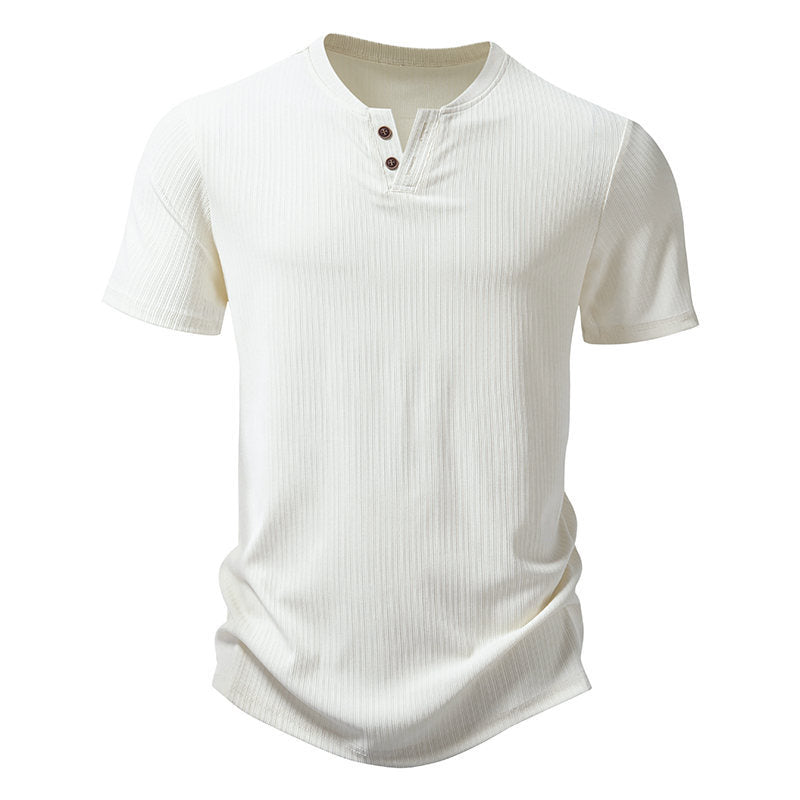 Men's Solid Color Henley Collar Short Sleeve T-shirt