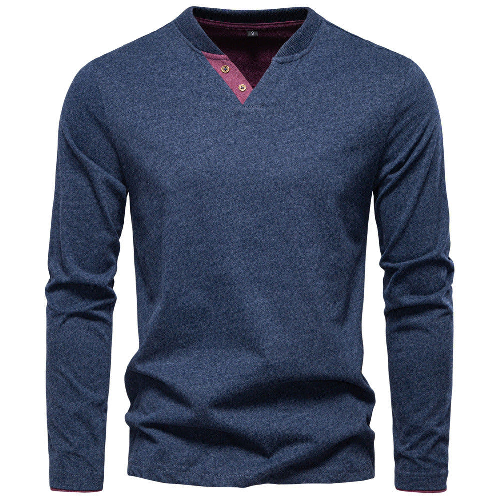 Men's Cotton V-Neck Long Sleeve T-Shirt