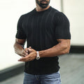 Men's Solid Color Stripes Round Neck Knit T-shirt