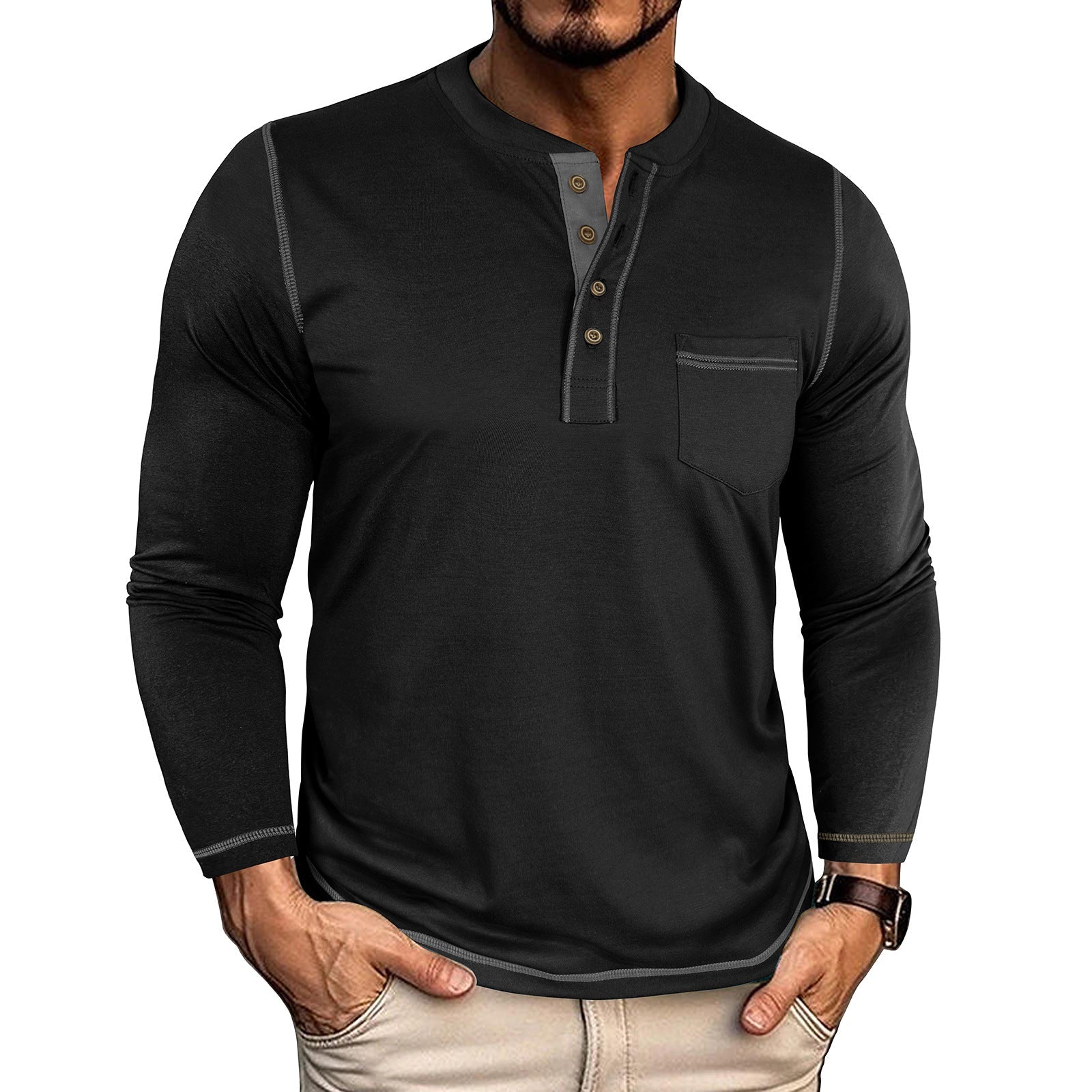 Men's Vintage Colorblock Henley T-Shirt