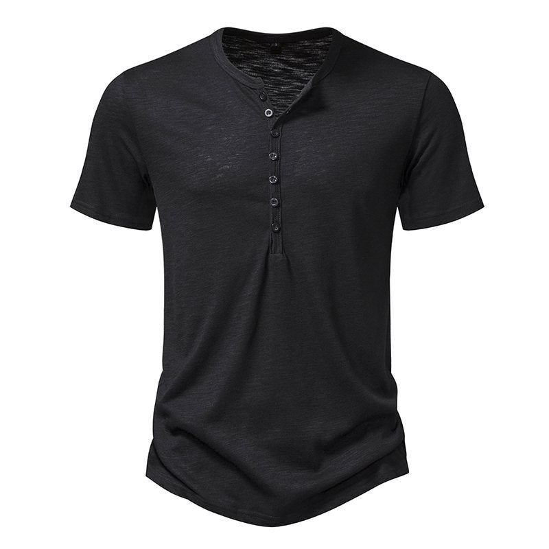 Men's Solid Color Short Sleeve Henley T-Shirt