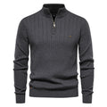 Men's Casual Cotton Half Zipper Stand Collar Pullover Sweater