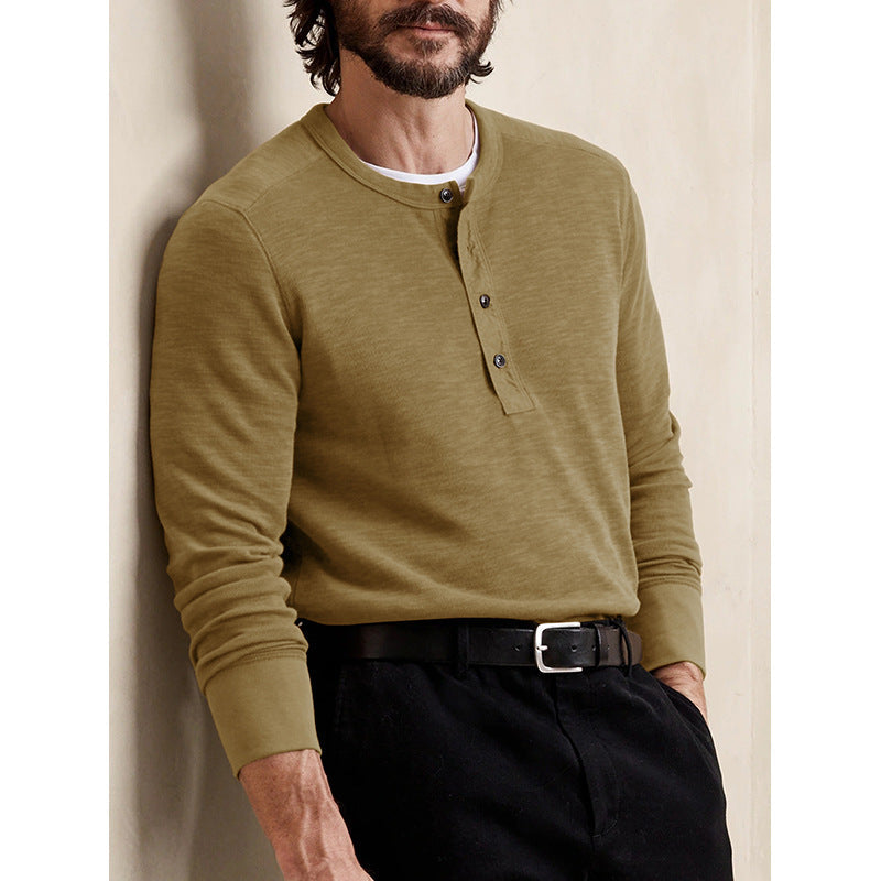 Men's Slim Fit Long Sleeve Crew Neck Henley T-Shirt