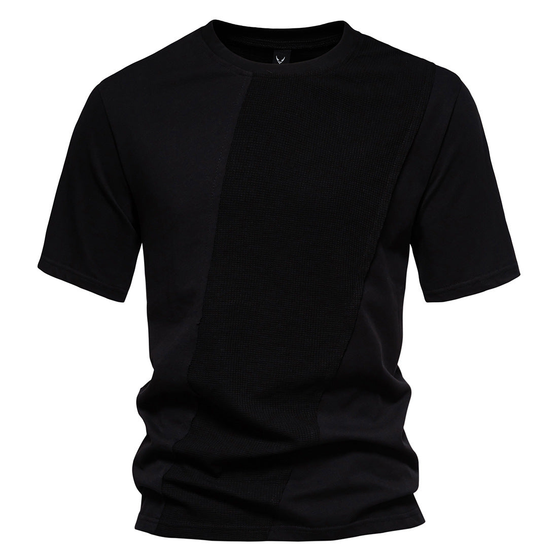 Men's Cotton Waffle Patchwork Round Neck Short Sleeve T-Shirt