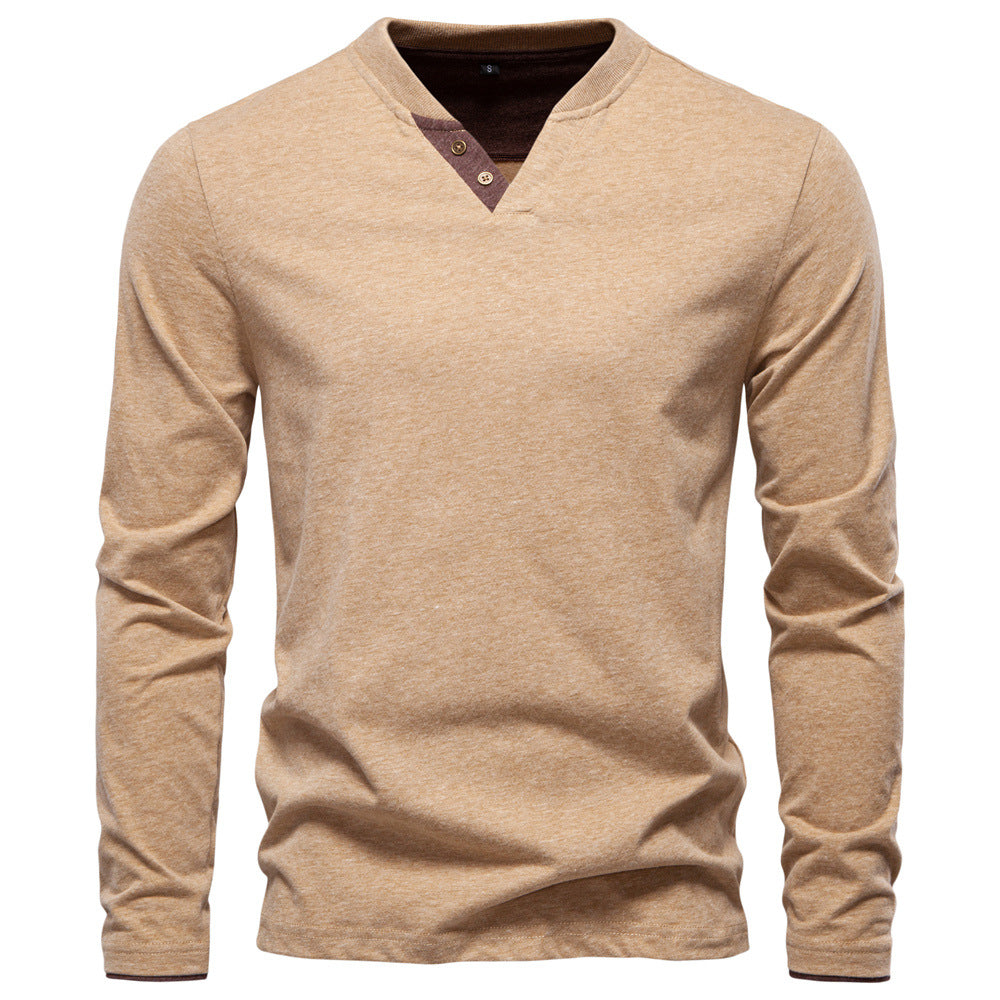 Men's Cotton V-Neck Long Sleeve T-Shirt