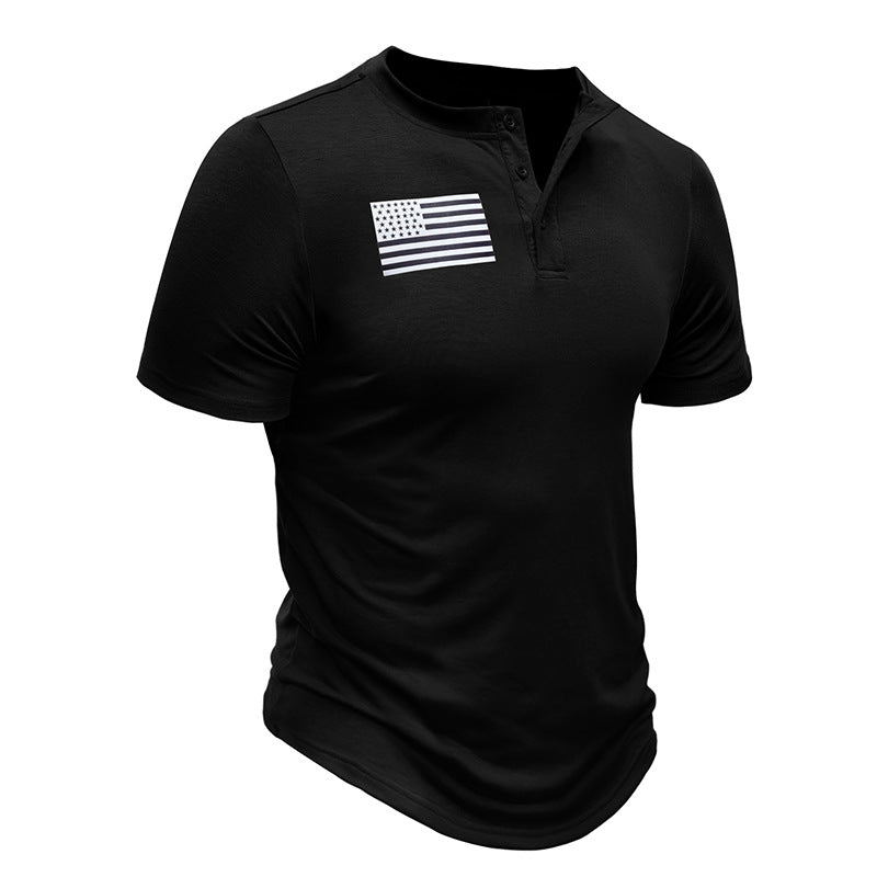 Men's Print Short Sleeve Henley T-Shirt