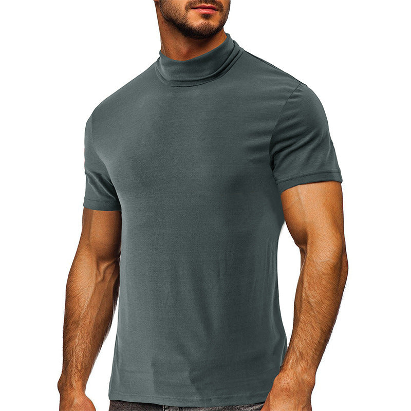 Men's Short Sleeve Base T-shirt with Mid-high Collar