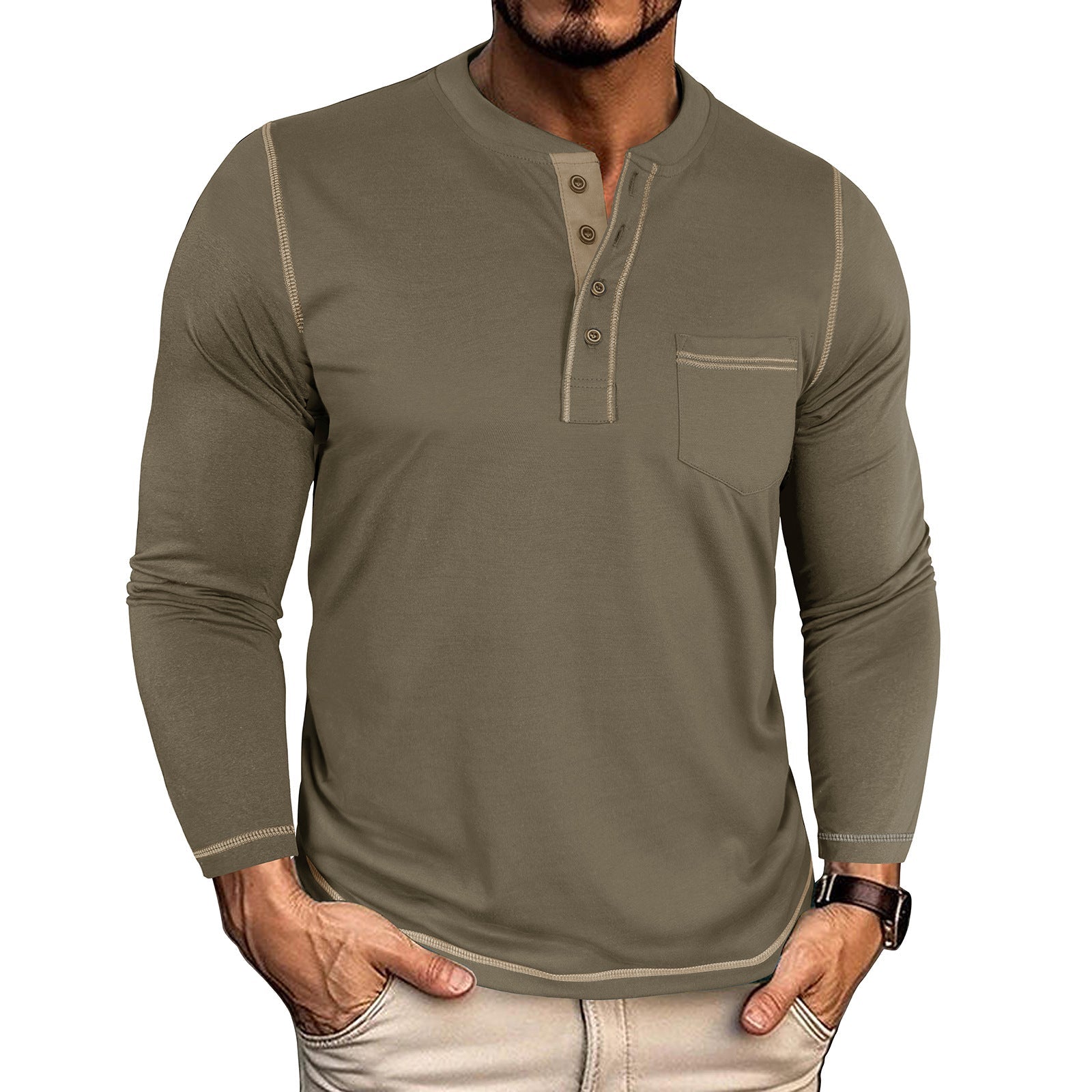Men's Vintage Colorblock Henley T-Shirt