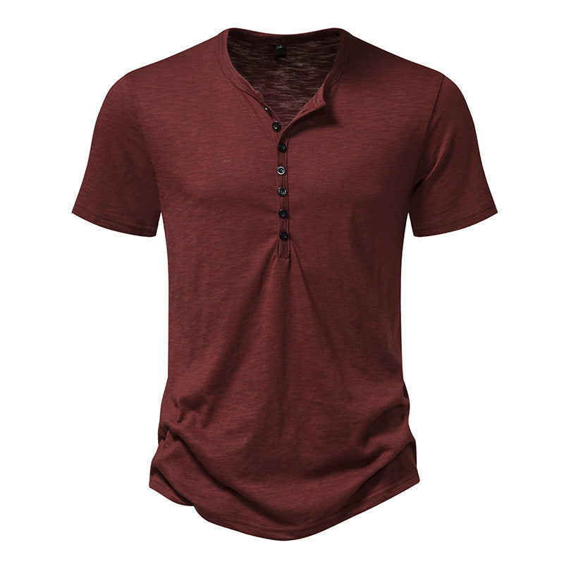 Men's Solid Color Short Sleeve Henley T-Shirt