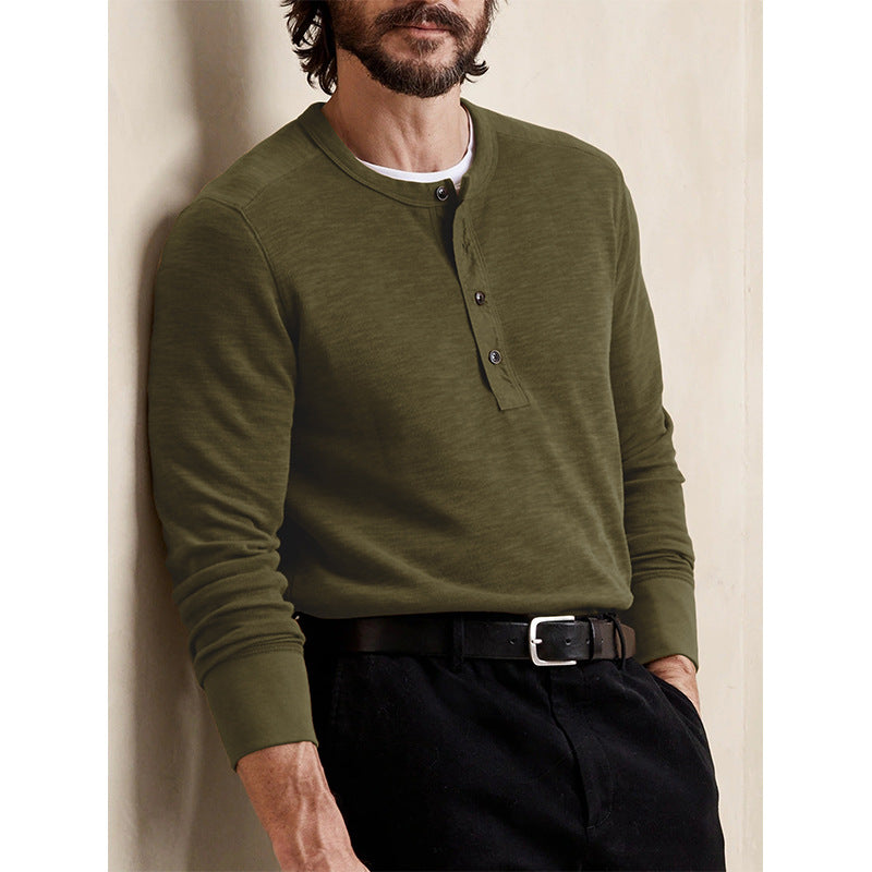 Men's Slim Fit Long Sleeve Crew Neck Henley T-Shirt