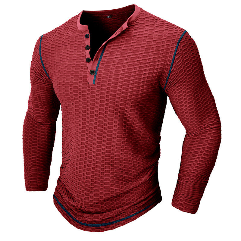 Men's Athletic Breathable Long Sleeve Henley T-shirt