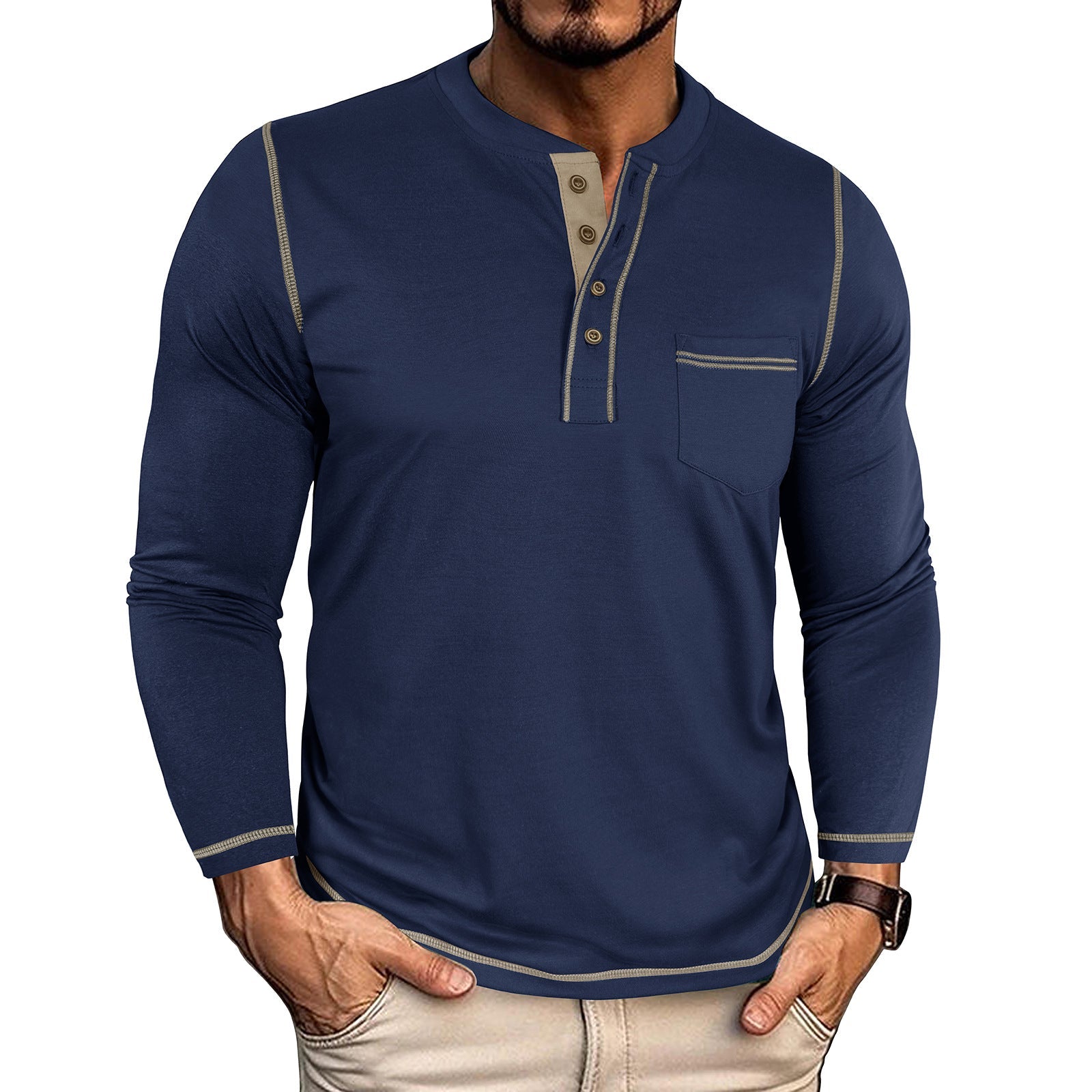 Men's Vintage Colorblock Henley T-Shirt