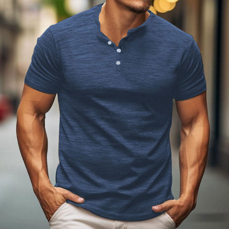 Men's Solid Color Casual Short Sleeve Henley T-shirt