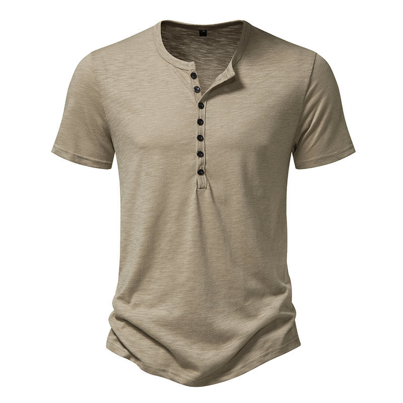 Men's Solid Color Short Sleeve Henley T-Shirt