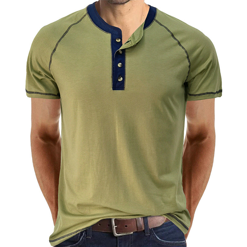 Men's Slim Fit Crew Neck Short Sleeve Henley T-Shirt