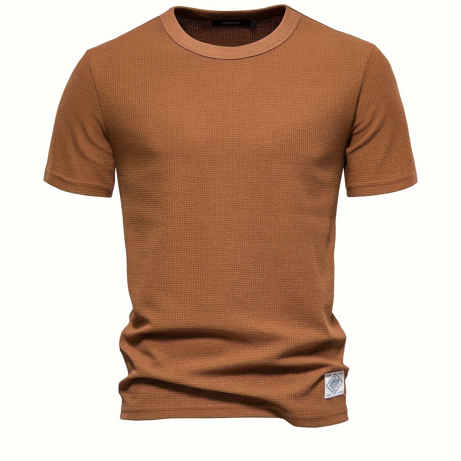 Men's Comfy Lightweight Short Sleeve Crew Neck Solid Waffle T-shirt