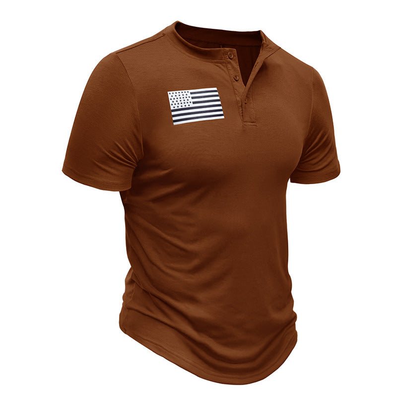 Men's Print Short Sleeve Henley T-Shirt