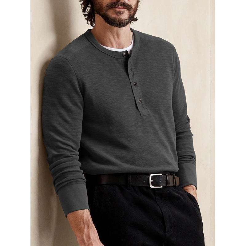 Men's Slim Fit Long Sleeve Crew Neck Henley T-Shirt