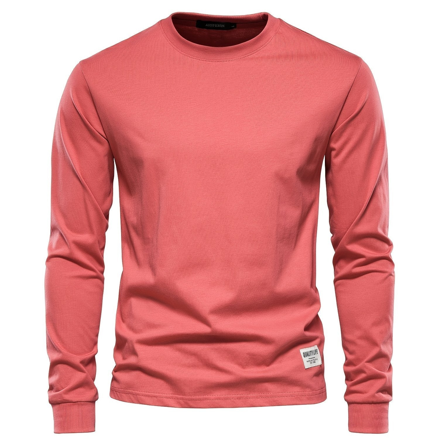 Men's Basic Solid Cotton O-neck Long Sleeve T-Shirt
