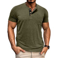 Men's Solid Color Henley Short Sleeve T-shirt