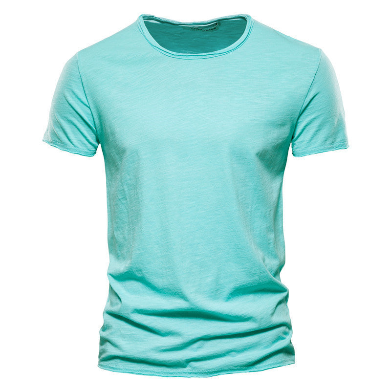 Men's Textured Solid Color Crew Neck Short-sleeved T-shirt