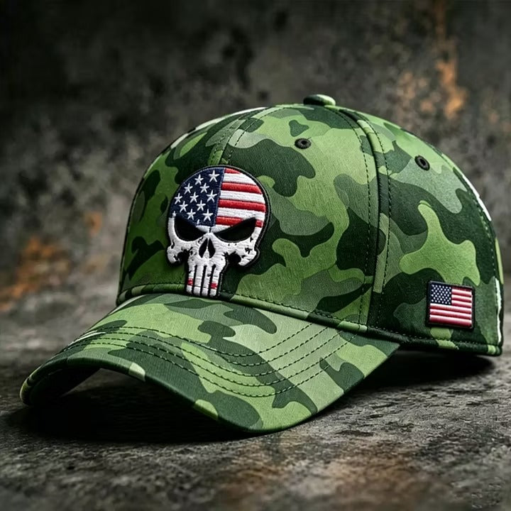 American Patriotic Skull Camo Cap – Embroidered Edition
