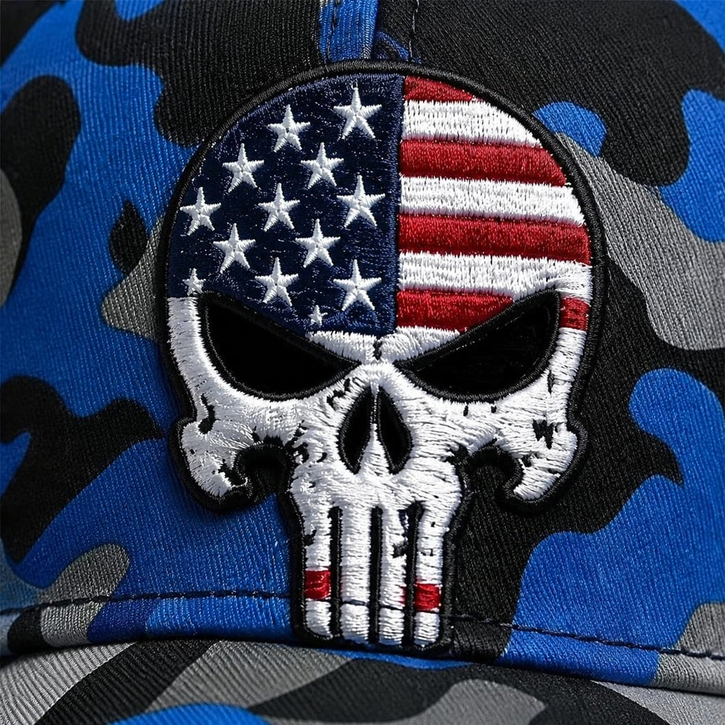 American Patriotic Skull Camo Cap – Embroidered Edition