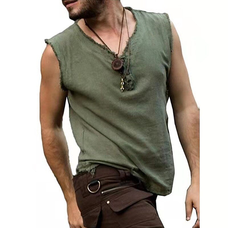 Men's Solid Color V Neck Casual Sleeveless Shirt