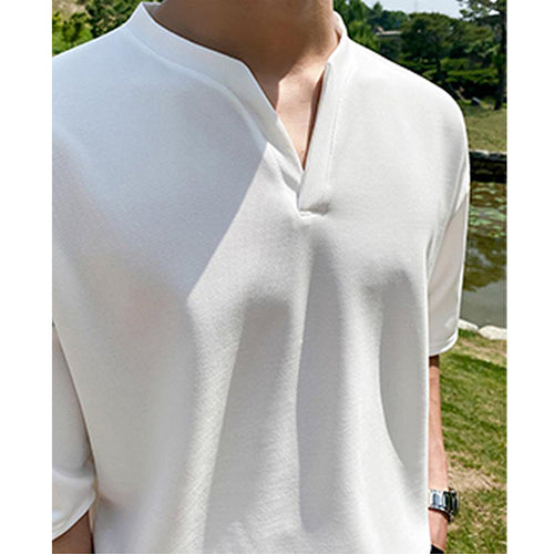Dennis Solid Color V-neck Ice Silk Cotton Short-sleeved T-shirt