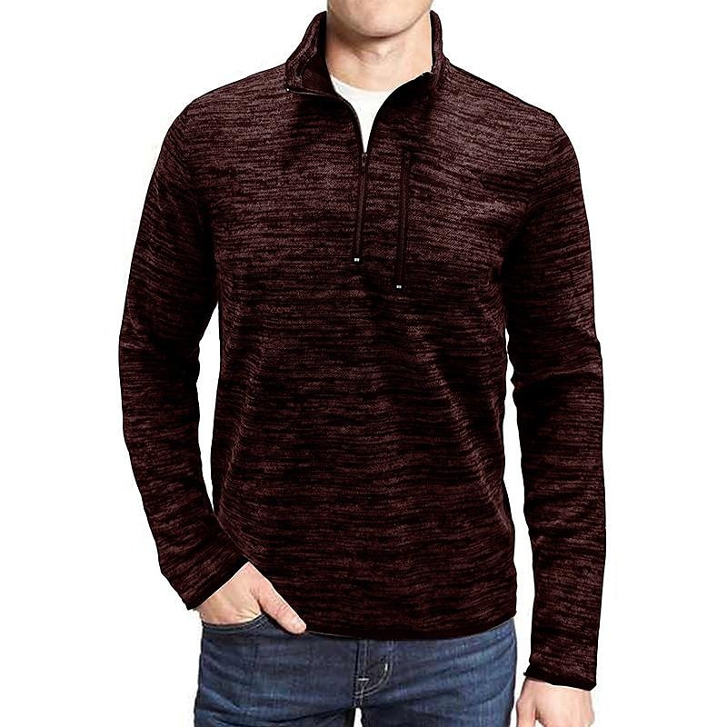 Men's Slub Yarn Half Zip Stand Collar  Long-sleeve T-shirt