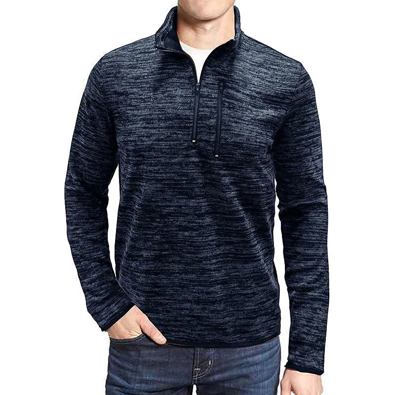 Men's Slub Yarn Half Zip Stand Collar  Long-sleeve T-shirt