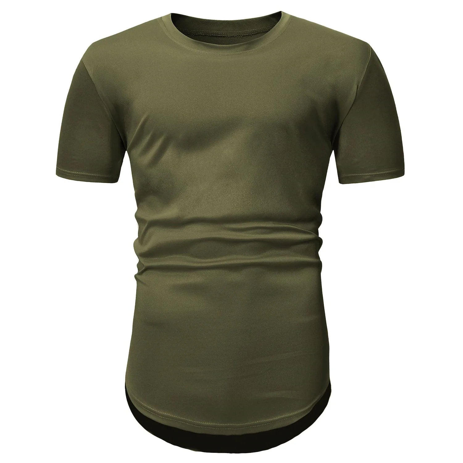 Men's Solid Color Short-sleeved Lengthened Arc Hem T-shirt