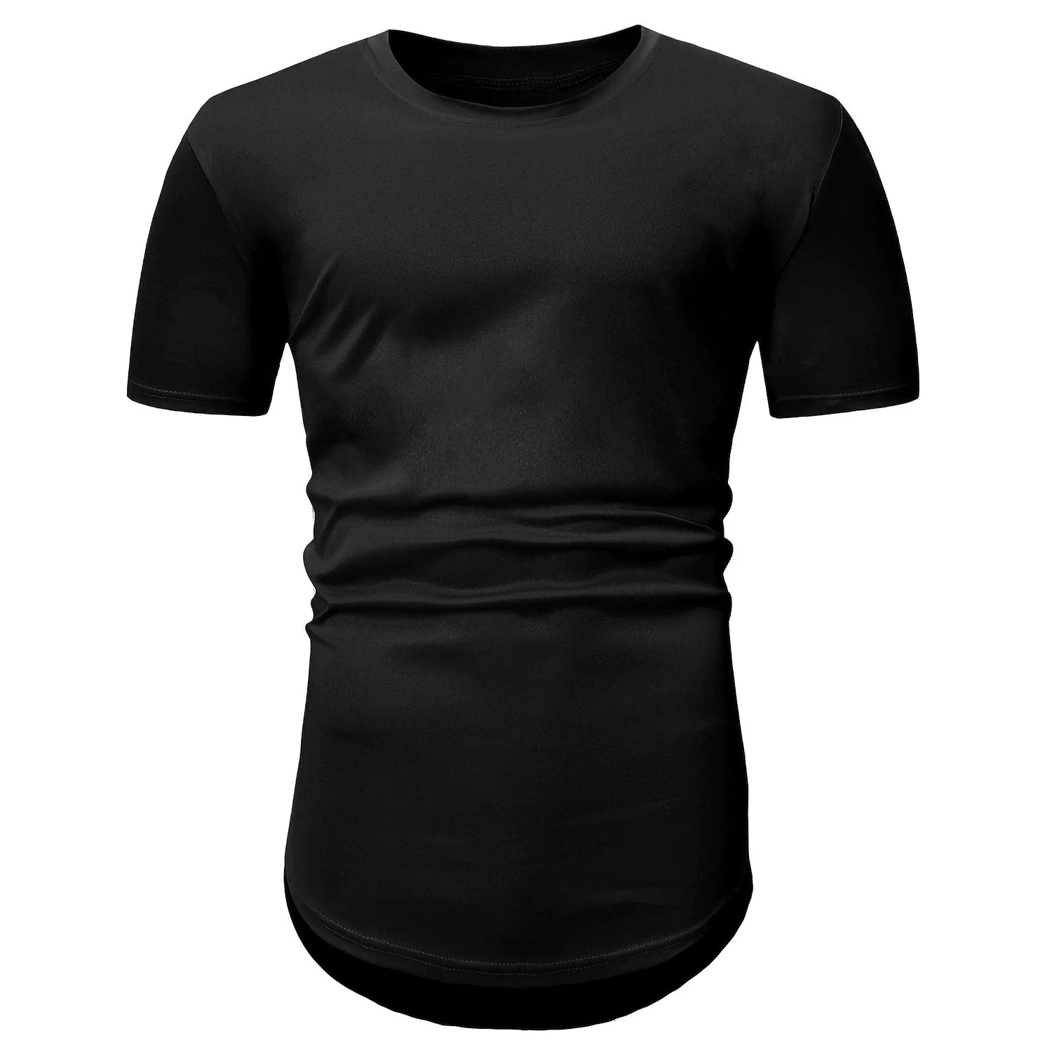 Men's Solid Color Short-sleeved Lengthened Arc Hem T-shirt