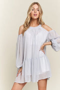 ADORA Cold Shoulder Balloon Sleeve Mini Dress