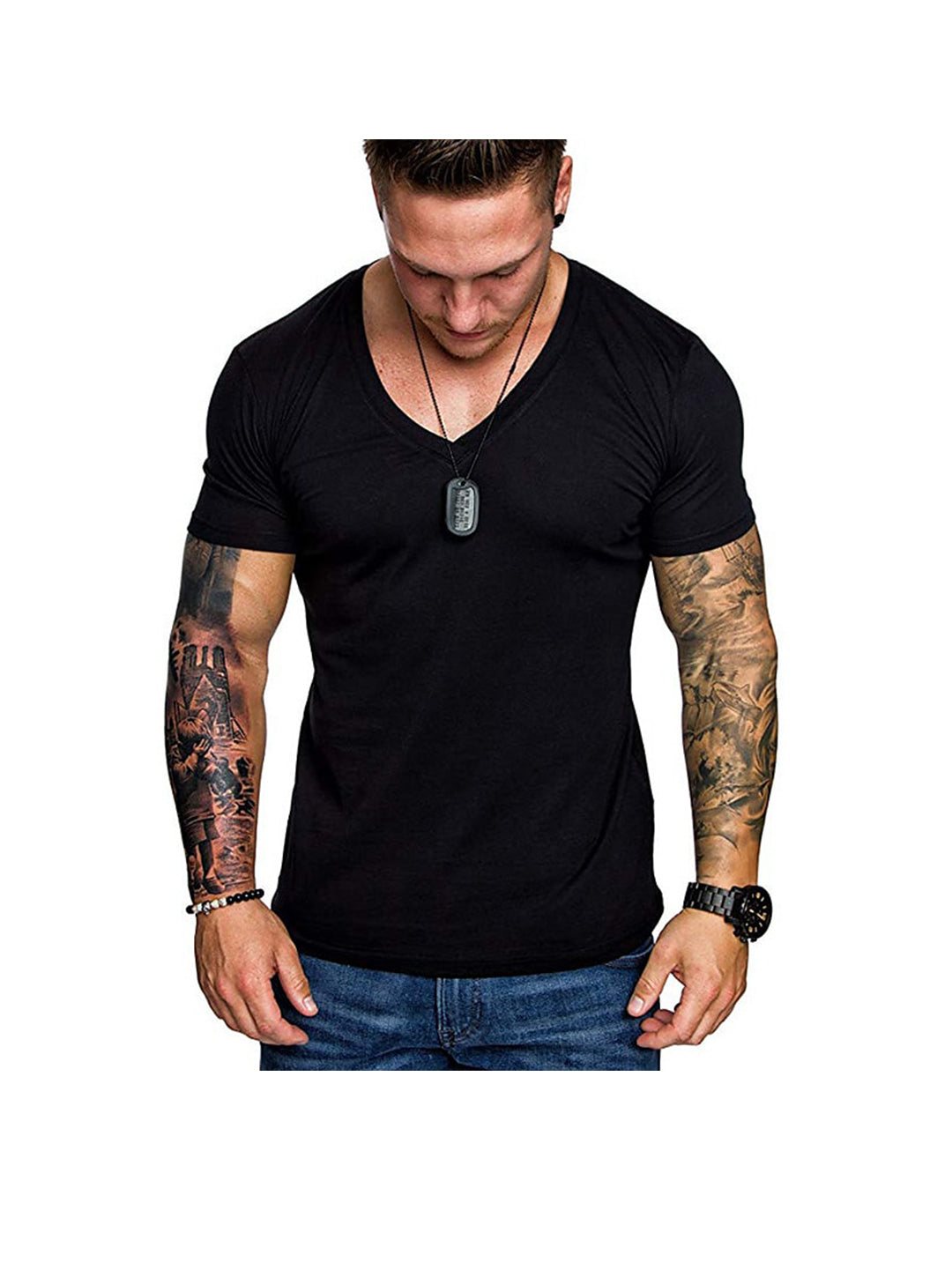 Men's  V-Neck Solid Color Casual T-Shirt