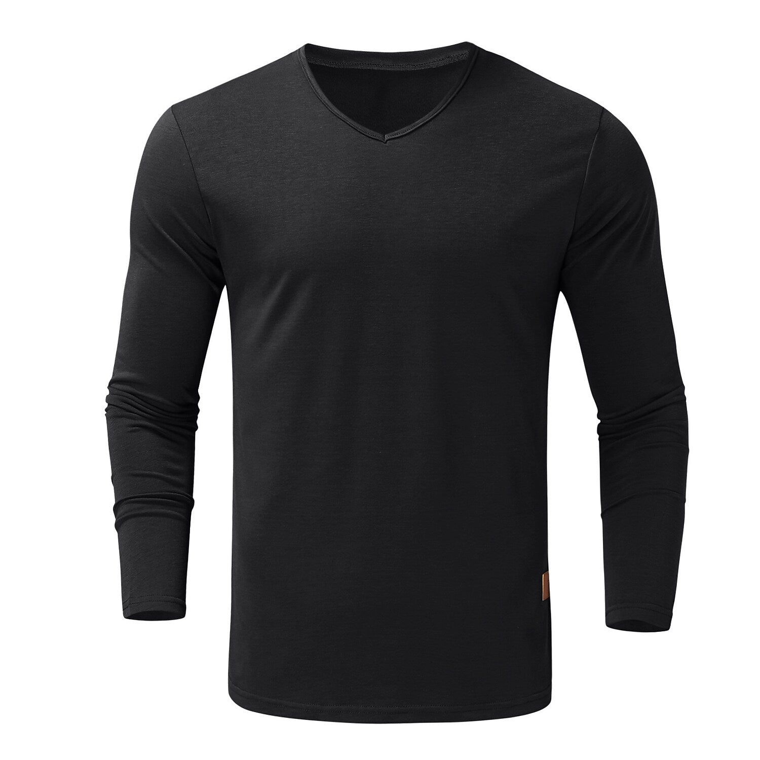 Men's Solid Color Round Neck And V-neck Long-sleeved T-shirt