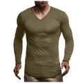 Men's Solid Color Round Neck And V-neck Long-sleeved T-shirt
